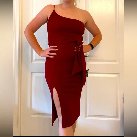 Lulus Club Scene Wine Red One Shoulder Bodycon Mini Dress